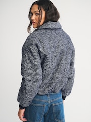Abercrombie & Fitch Grey Wool Herringbone Short Bubble Hem Coat - Image 5 of 7