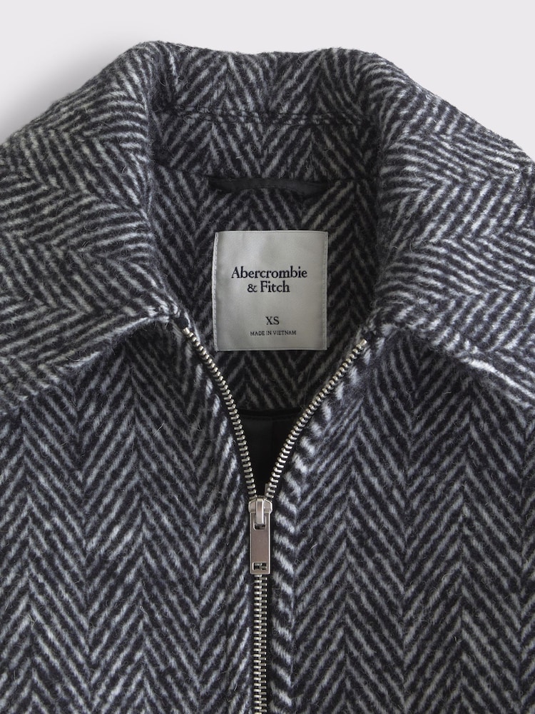Abercrombie & Fitch Grey Wool Herringbone Short Bubble Hem Coat - Image 7 of 7