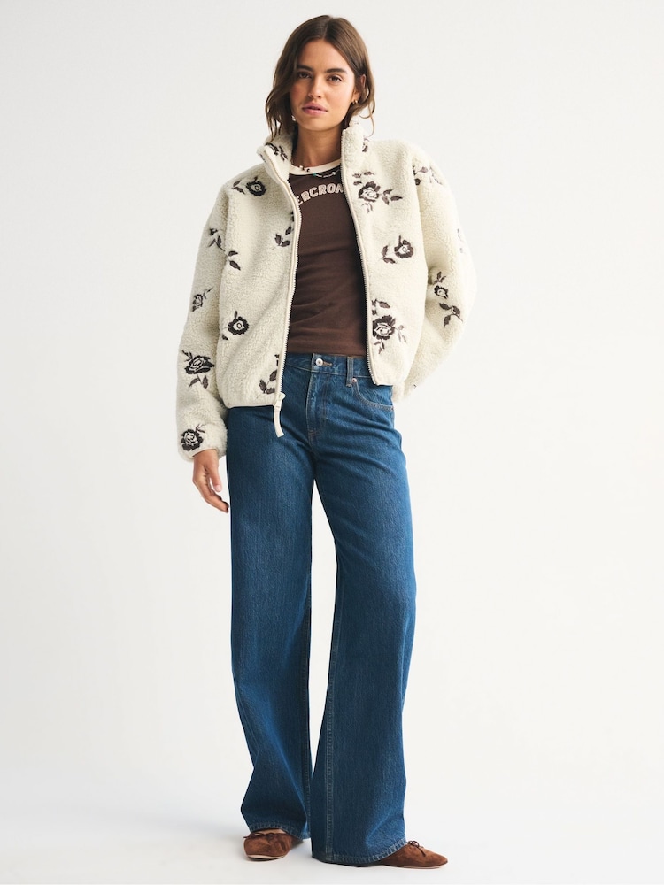 Abercrombie & Fitch Grey Sherpa Full Zip Jacket - Image 1 of 8