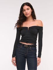 Abercrombie & Fitch Black Off Shoulder Long Sleeved Top - Image 1 of 6
