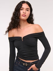 Abercrombie & Fitch Black Off Shoulder Long Sleeved Top - Image 5 of 6