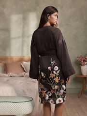 B by Ted Baker Chocolate Brown Floral Satin Robe - Image 2 of 12
