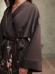 B by Ted Baker Chocolate Brown Floral Satin Robe - Image 4 of 12