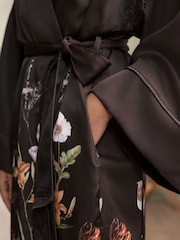B by Ted Baker Chocolate Brown Floral Satin Robe - Image 5 of 12