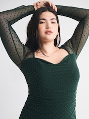 Abercrombie & Fitch Green Flocked Long Sleeve Sweetheart Mini Dress - Image 2 of 6
