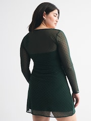 Abercrombie & Fitch Green Flocked Long Sleeve Sweetheart Mini Dress - Image 5 of 6