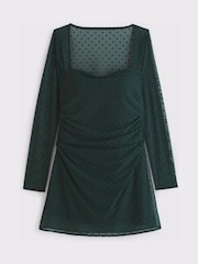 Abercrombie & Fitch Green Flocked Long Sleeve Sweetheart Mini Dress - Image 6 of 6