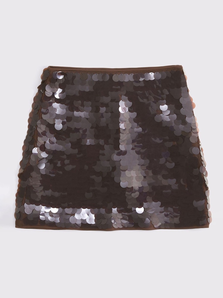 Abercrombie & Fitch Grey High Rise Large Sequin Mini Skort - Image 1 of 2 Abercrombie & Fitch Grey High Rise Large Sequin Mini Skort - Image 1 of 2