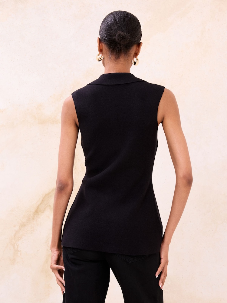 Lipsy Black Collared V-Neck Sleeveless Knit Waistcoat - Image 4 of 4