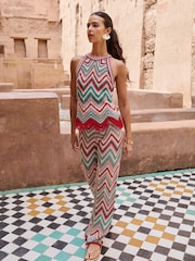 Lipsy Green Zig Zag Fringe Detail Halter Top - Image 2 of 4