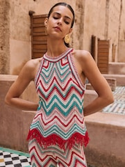 Lipsy Green Zig Zag Fringe Detail Halter Top - Image 4 of 4