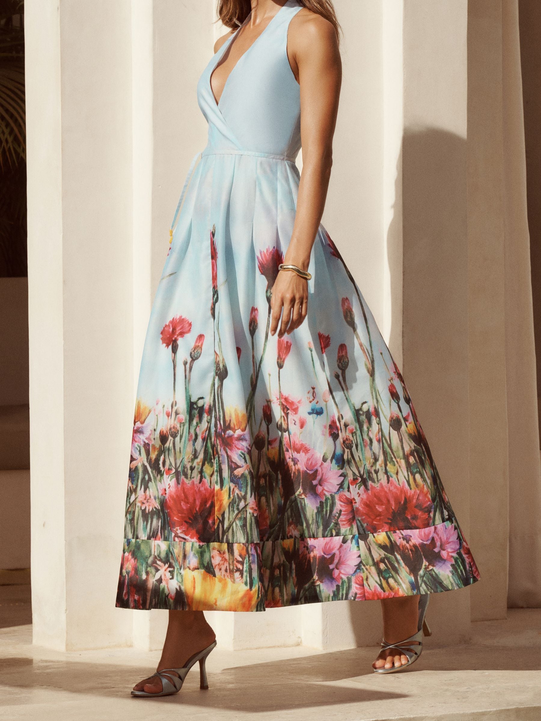 Buy Lipsy Light Blue X Mandy Sade Halter Neck Floral Print Plunge