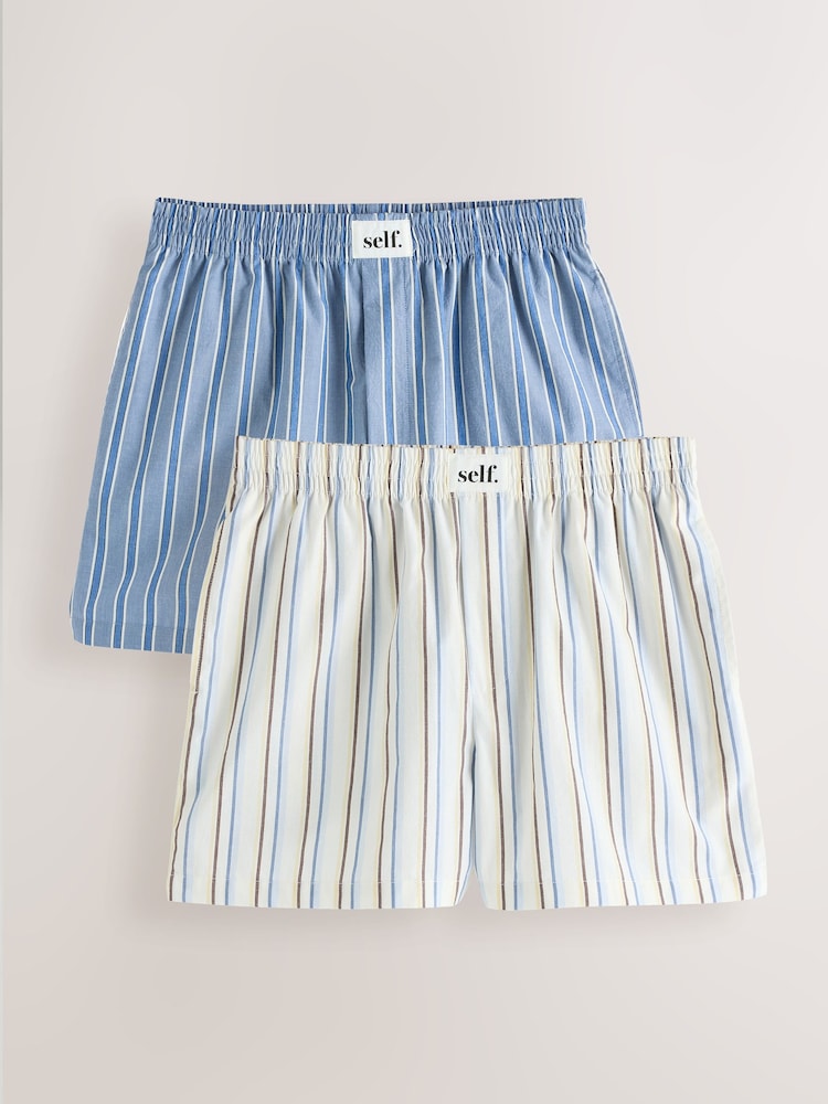 self. Blue Stripe/Cream Boxer Shorts 2 Pack - Image 1 of 4 self. Blue Stripe/Cream Boxer Shorts 2 Pack - Image 1 of 4