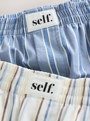 self. Blue Stripe/Cream Boxer Shorts 2 Pack - Image 4 of 4