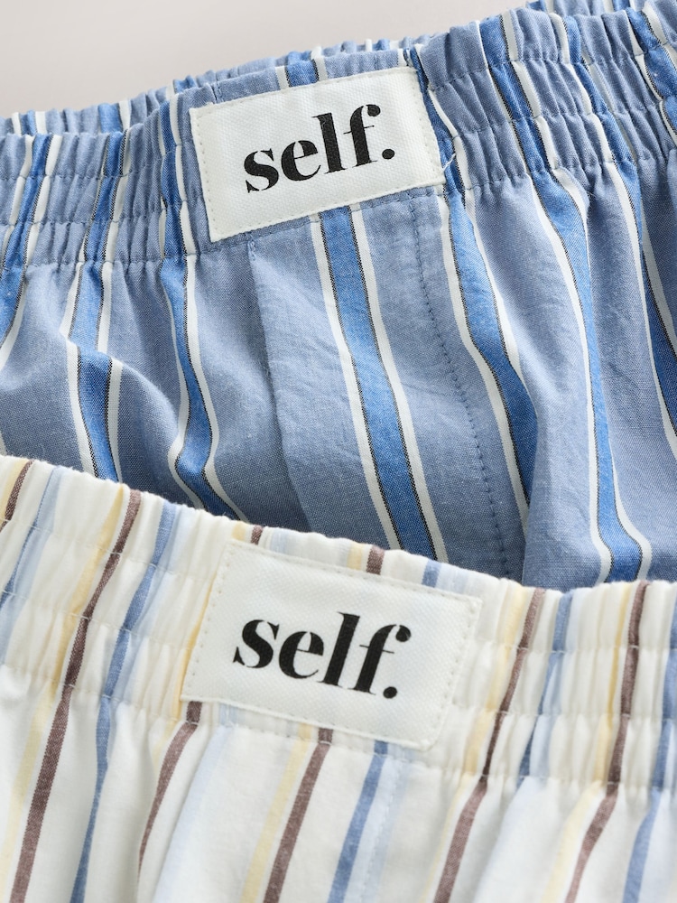 self. Blue Stripe/Cream Boxer Shorts 2 Pack - Image 4 of 4 self. Blue Stripe/Cream Boxer Shorts 2 Pack - Image 4 of 4
