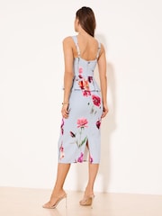 Lipsy Light Blue Floral Print Peplum Linen Look Midi Dress - Image 4 of 4