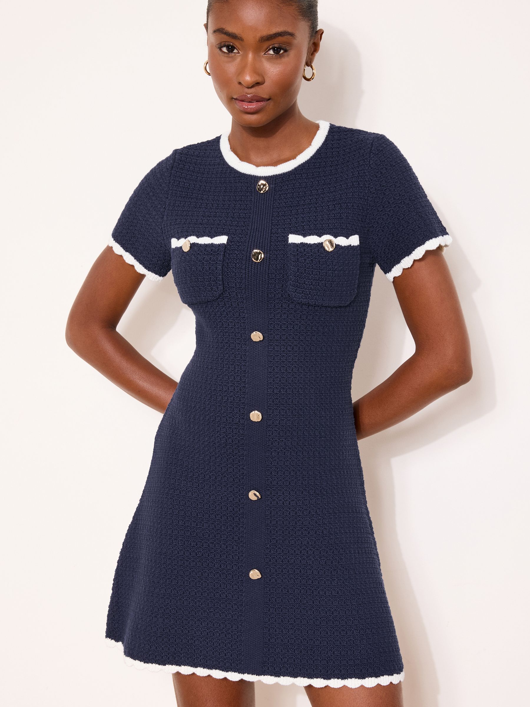 Buy Lipsy Navy Blue Tipped Textured Knitted Short Sleeve Mini