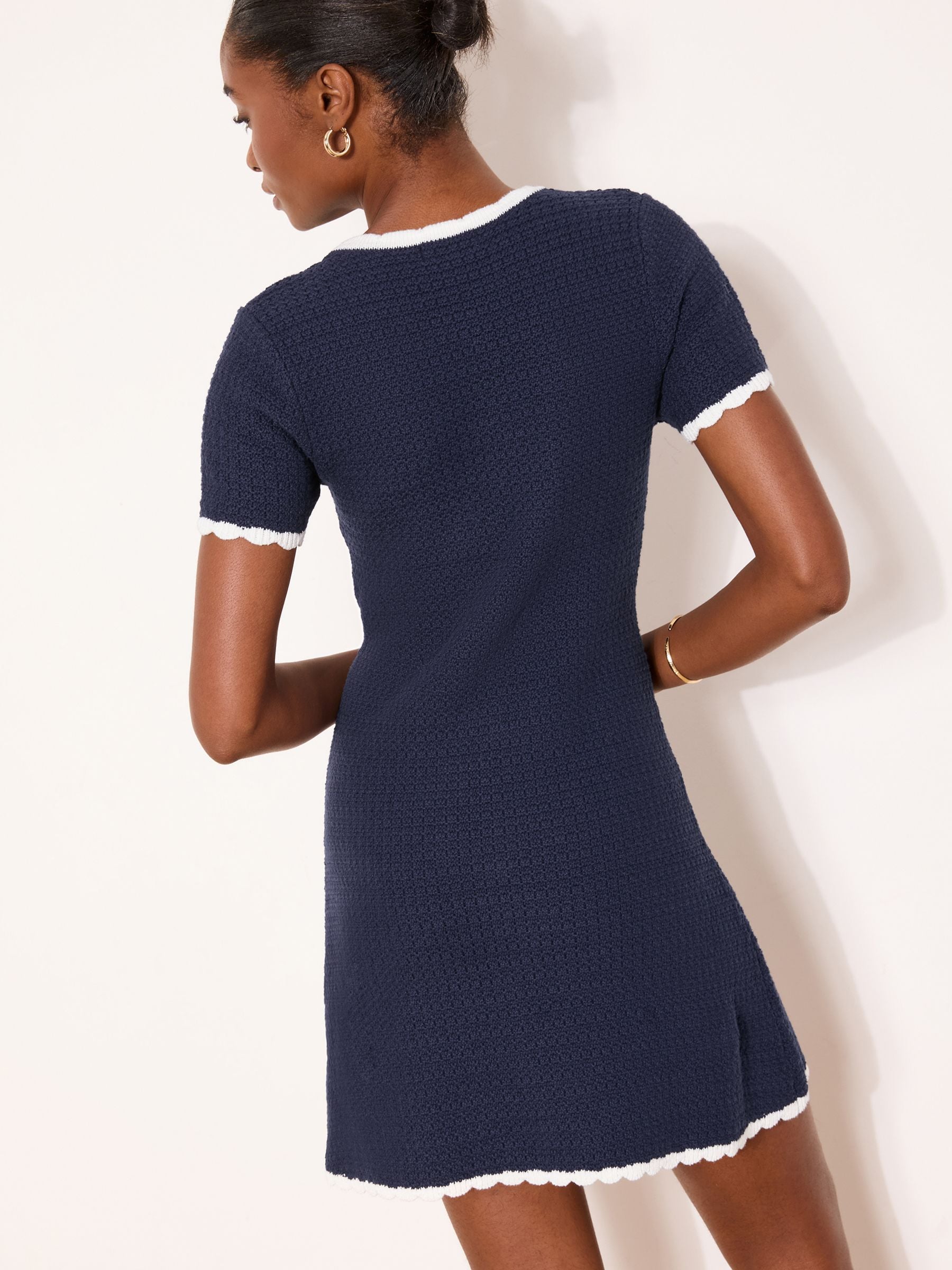Buy Lipsy Navy Blue Tipped Textured Knitted Short Sleeve Mini