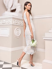 Lipsy White Lace One Shoulder Split Hem Bodycon Dress - Image 2 of 4