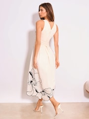 Lipsy White Mono Premium Floral Embrodiery Fit And Flare Midi Dress - Image 4 of 4