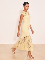 Lipsy Yellow Petite Lace Hem Fit And Flare Midaxi Dress - Image 1 of 5
