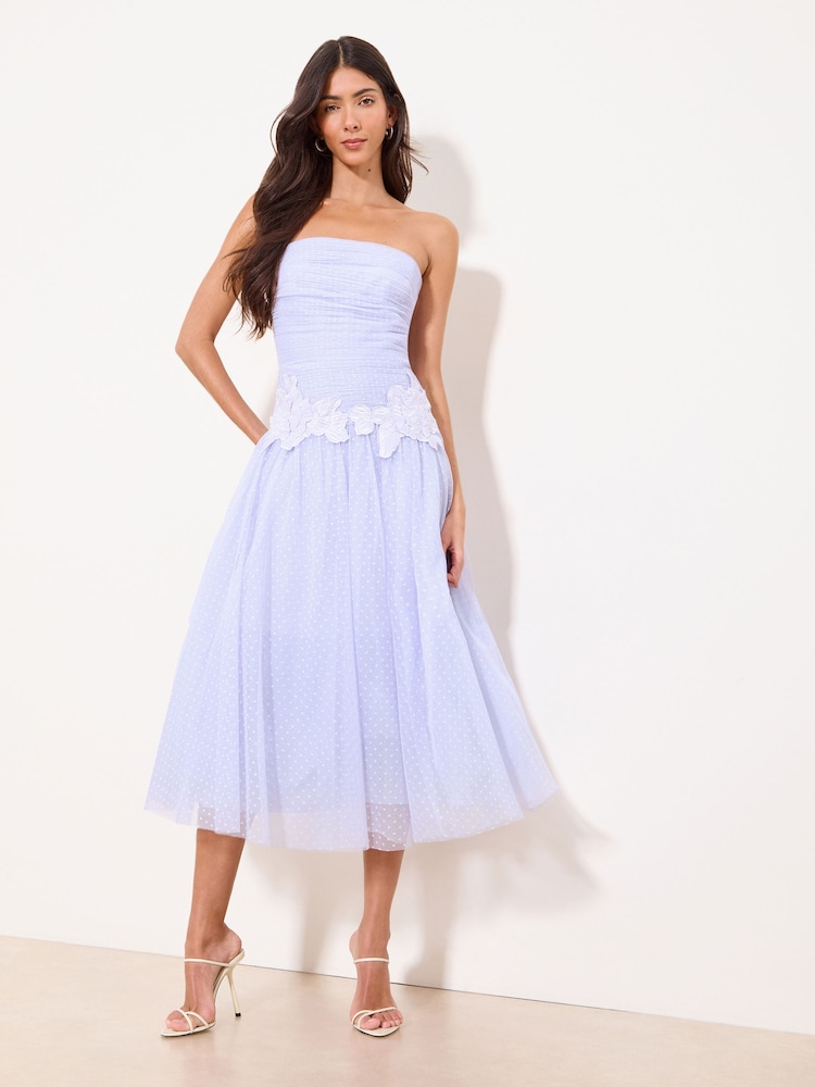 Сетчатое платье-бандо миди с цветочной отделкой на талии Lipsy Premium 3D - Изображение 2 5