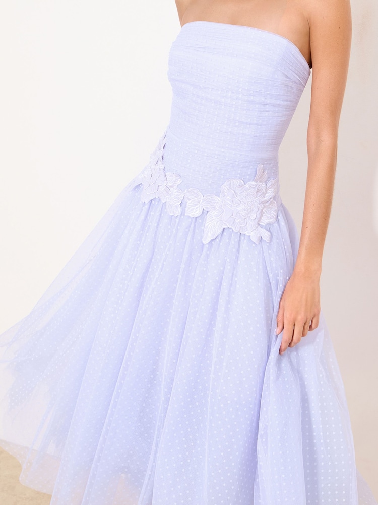 Сетчатое платье-бандо миди с цветочной отделкой на талии Lipsy Premium 3D - Изображение 5 5