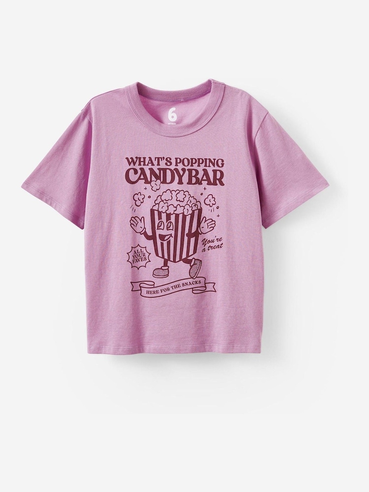 Cotton On Dark Purple Poppy Oversize Graphic Print T-Shirt - Image 1 of 2