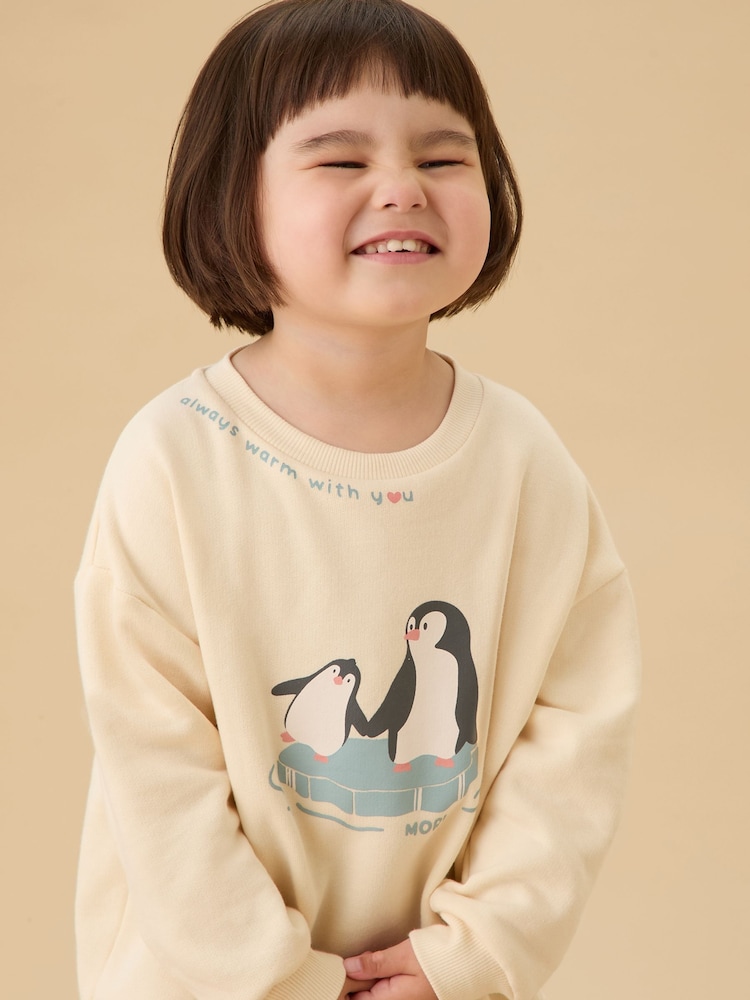MORI Cream Penguin Supersoft Christmas Sweatshirt Jumper - Image 1 of 3 MORI Cream Penguin Supersoft Christmas Sweatshirt Jumper - Image 1 of 3