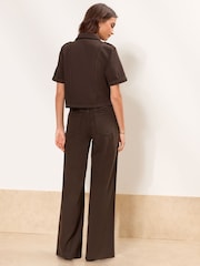 Chocolate Brown Petite Petite Chocolate Belted Wide Leg Jeans - Image 4 of 4