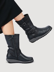 Pavers Blue Dual Buckle Calf Length Boots - Image 1 of 6