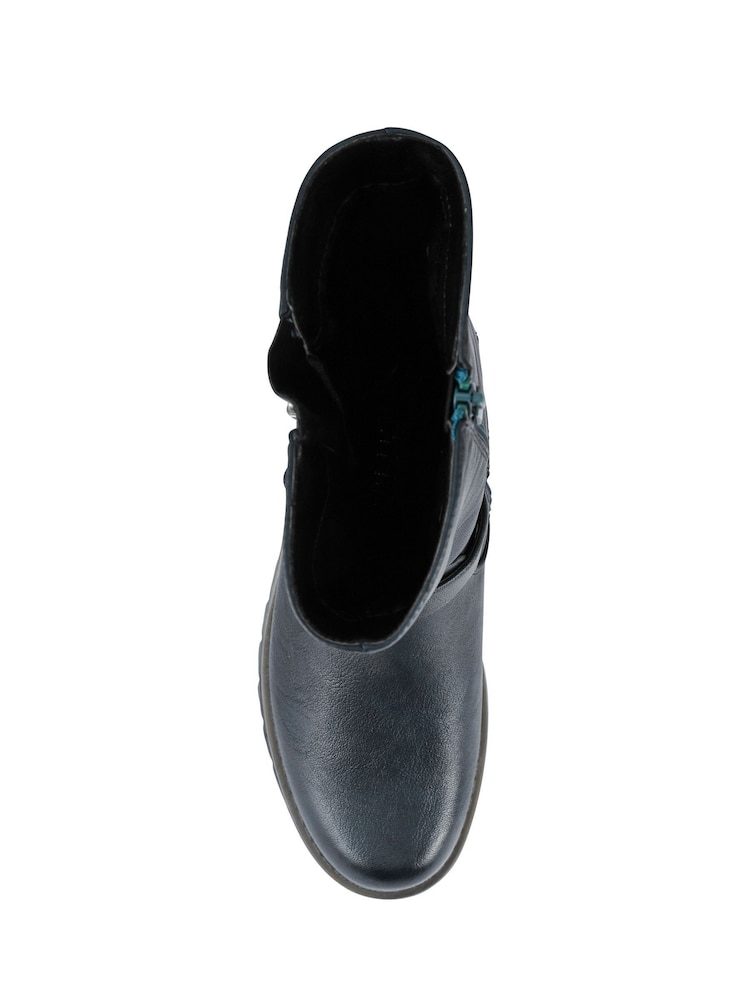 Pavers Blue Dual Buckle Calf Length Boots - Image 6 of 6