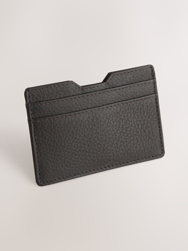 棕色 - 皮革粒面卡夾 - 圖片 1，共 4