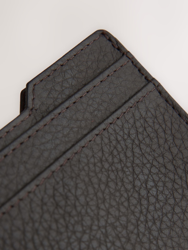 棕色 - 皮革粒面卡夾 - 圖片 4，共 4