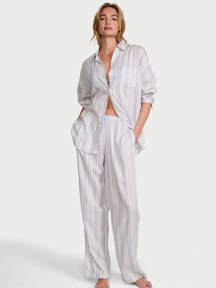 Victoria's Secret Lavender Purple Stripe Cotton Modal Long Pyjama Set - Image 1 of 2