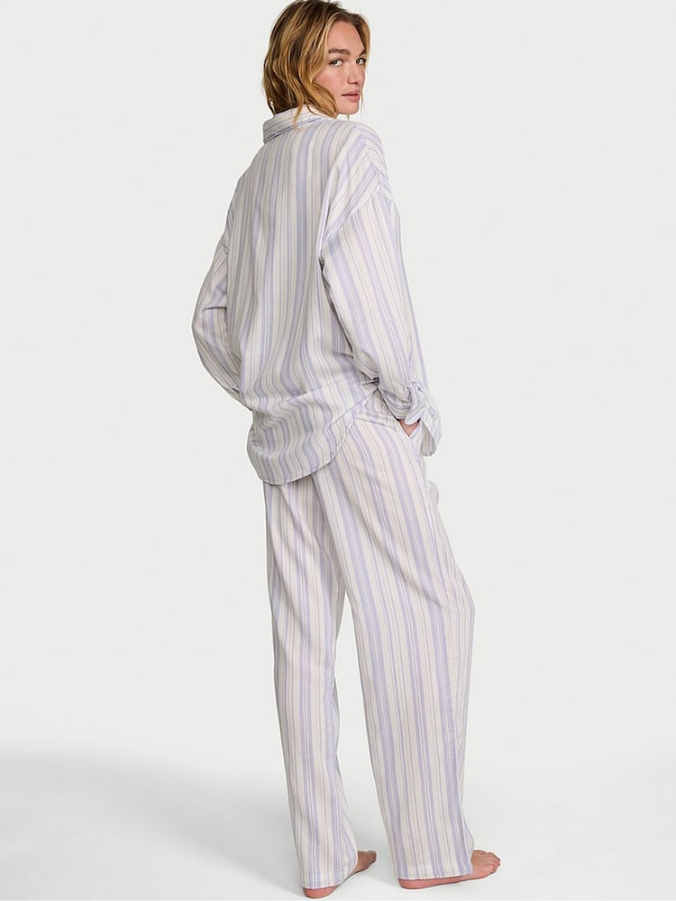 Victoria's Secret Lavender Purple Stripe Cotton Modal Long Pyjama Set - Image 2 of 2