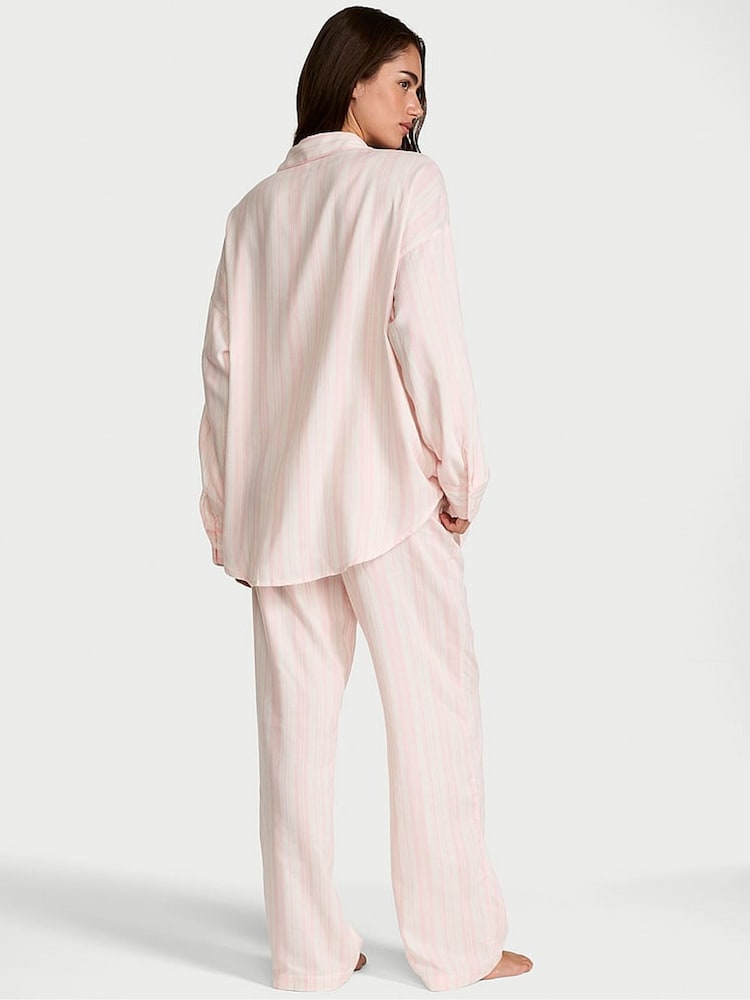 Victoria's Secret Pretty Blossom Pink Iconic Stripe Cotton Modal Long Pyjama Set - Image 2 of 2