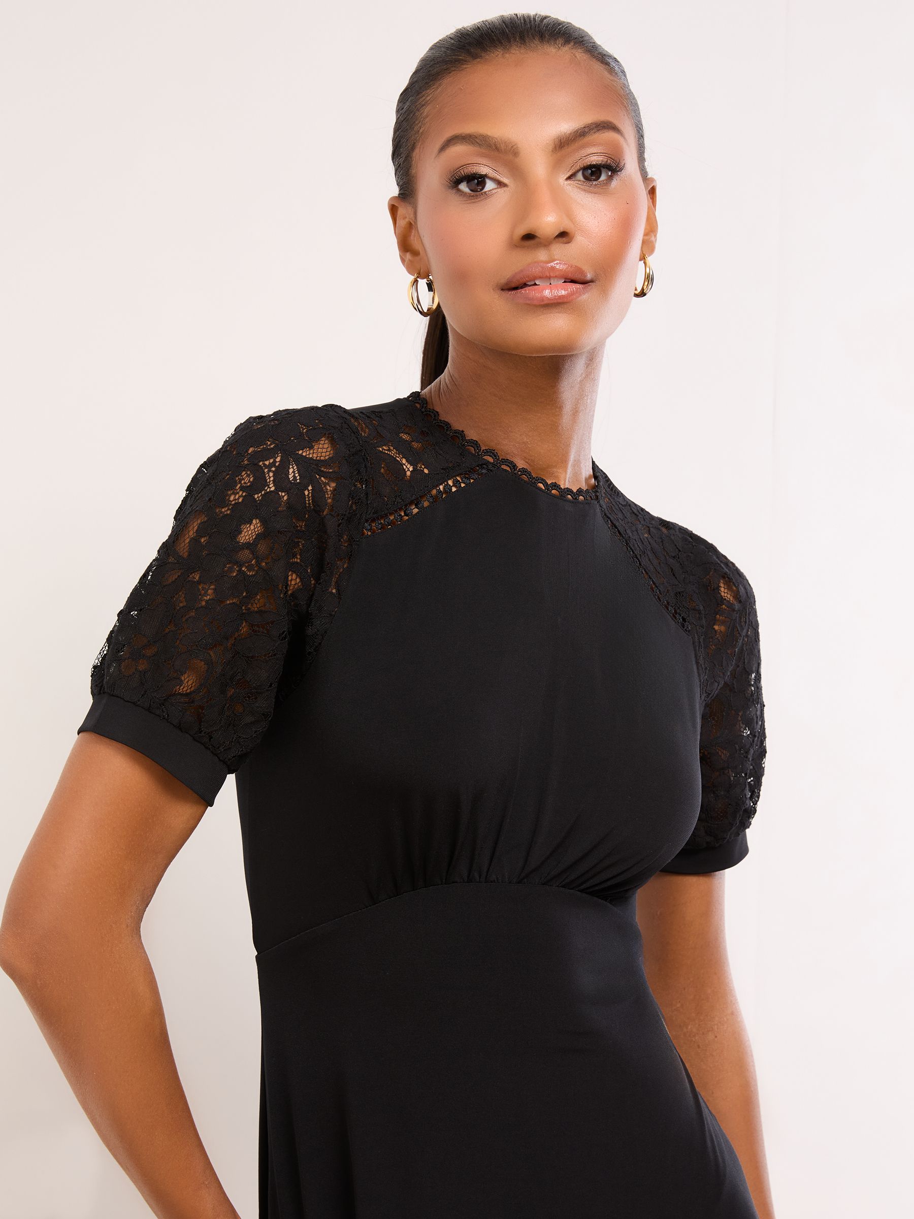 Buy Lipsy Black Lace Short Sleeve Underbust Midi Jersey Dress from