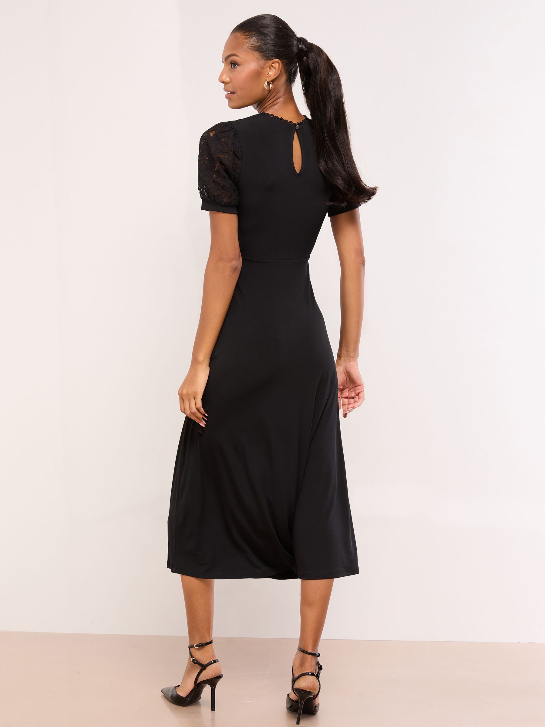 Buy Lipsy Black Lace Short Sleeve Underbust Midi Jersey Dress from