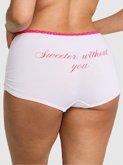 Victoria's Secret Pink White and Pink 'Sweeter Without You' Boyshort Cotton Knickers - Image 2 of 2