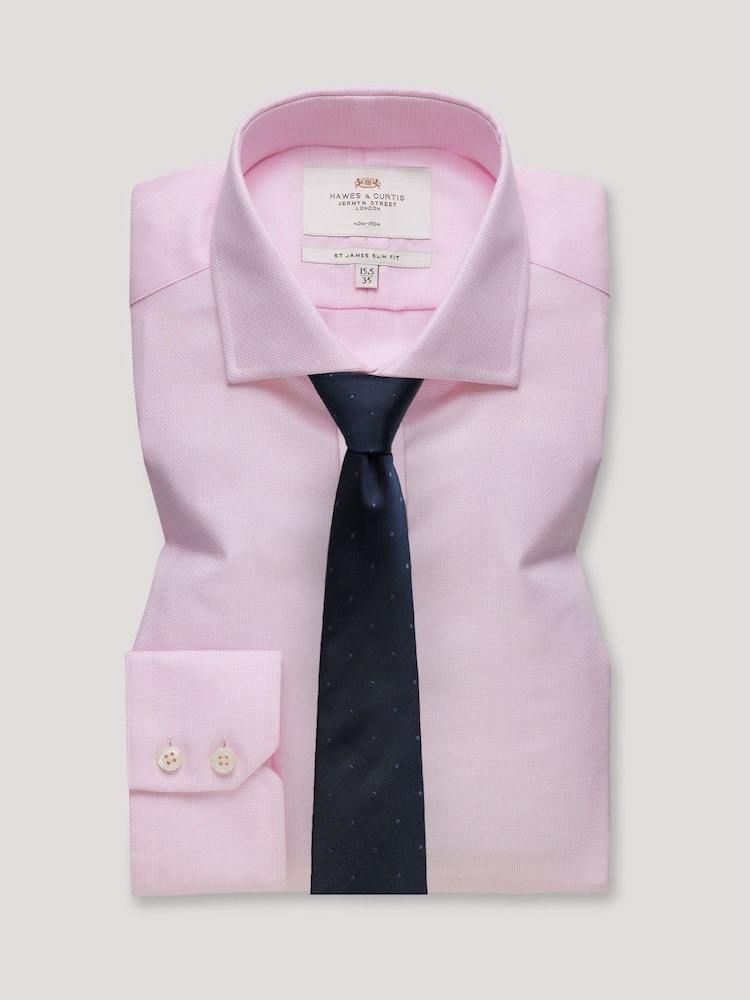 Hawes & Curtis Pink Textured Weave Non-Iron Shirt - Image 1 of 2 Hawes & Curtis Pink Textured Weave Non-Iron Shirt - Image 1 of 2