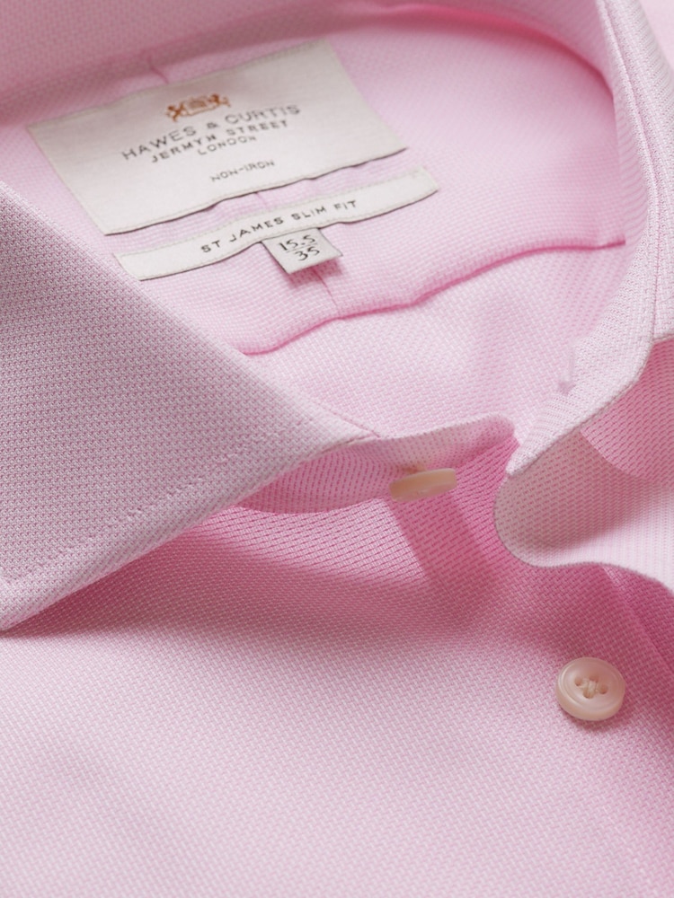 Hawes & Curtis Pink Textured Weave Non-Iron Shirt - Image 2 of 2 Hawes & Curtis Pink Textured Weave Non-Iron Shirt - Image 2 of 2