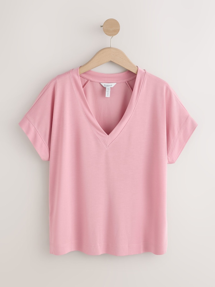 Pink V-Neck Premium Modal Short Sleeve Top - Image 1 of 3