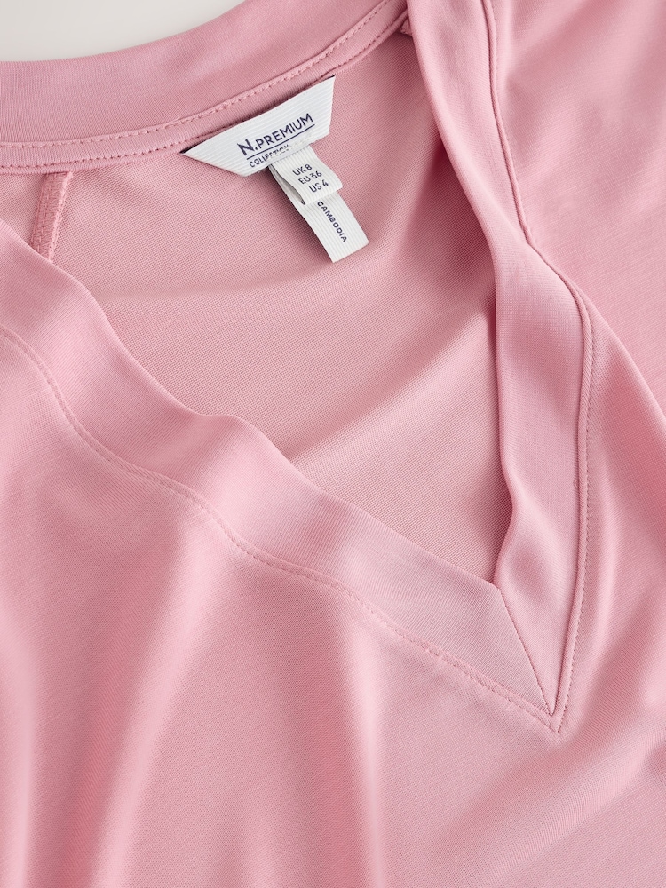Pink V-Neck Premium Modal Short Sleeve Top - Image 2 of 3
