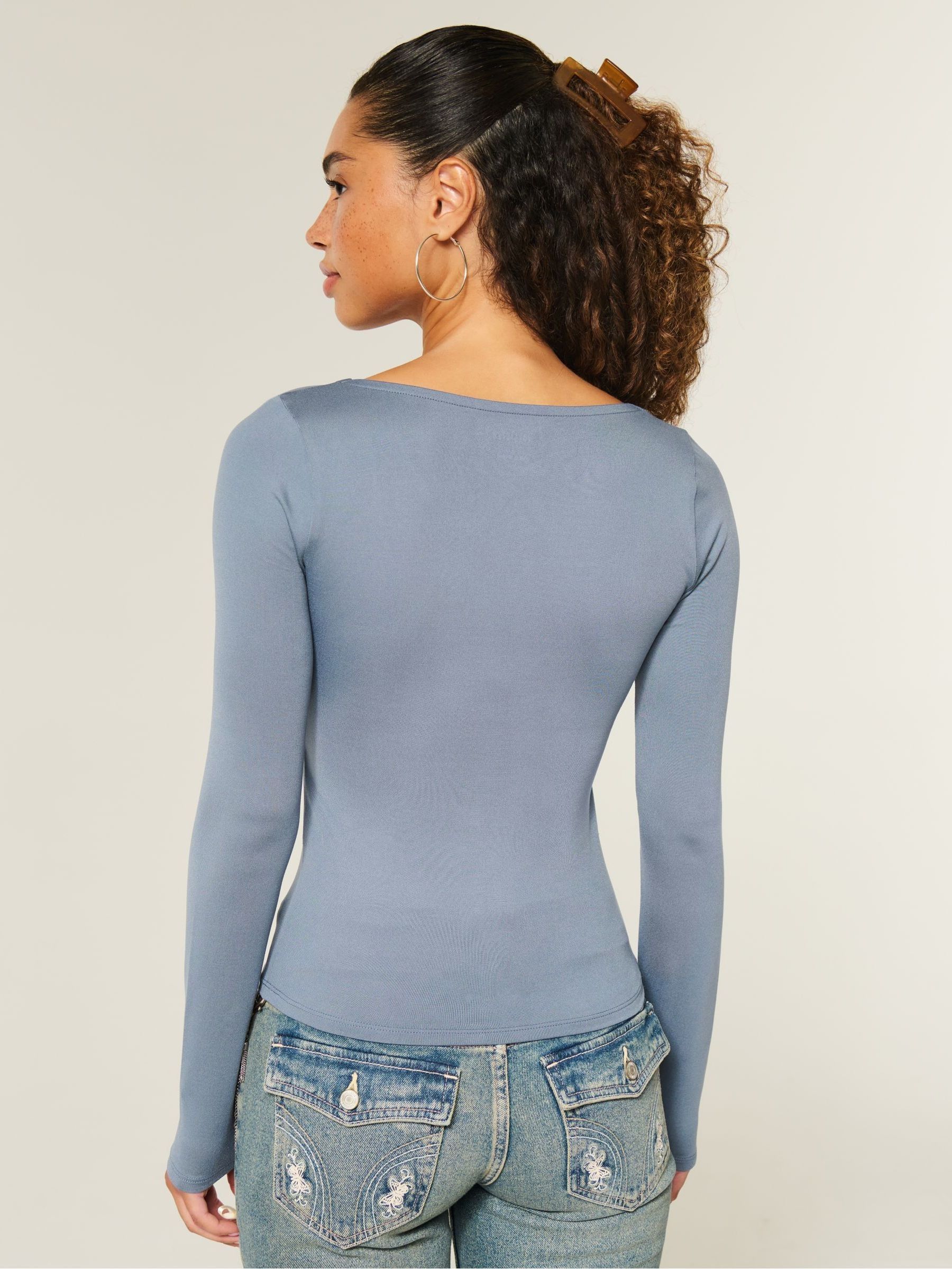 Buy Hollister Blue Basic Scoop Neck Long Sleeve T-Shirt from the