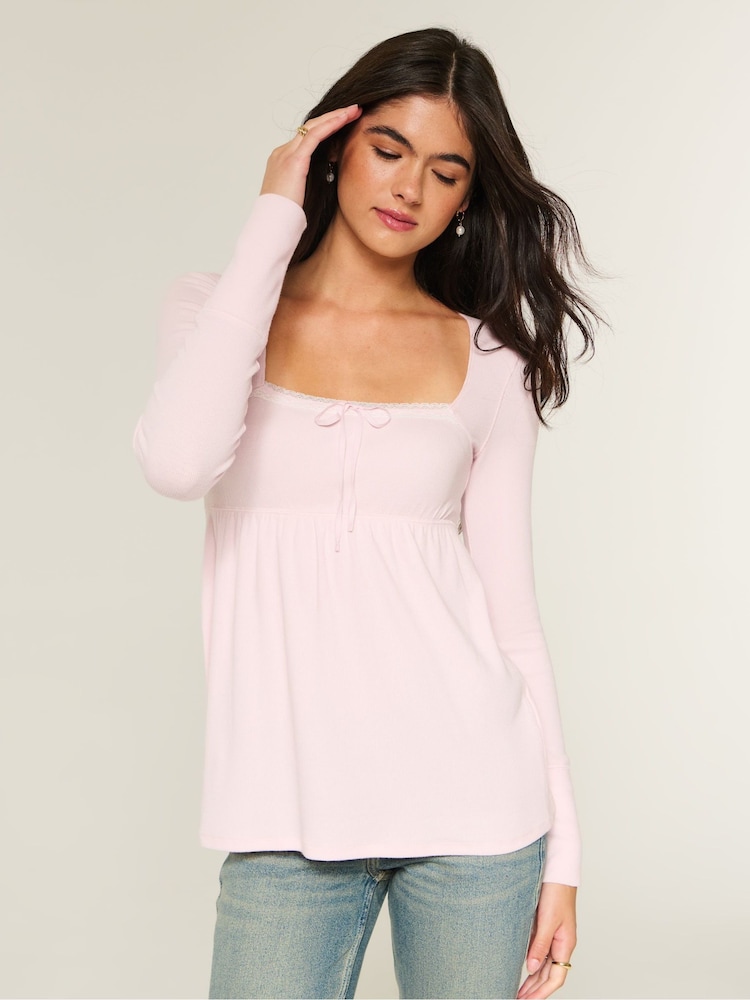 Hollister Babydoll Square Neck Long Sleeve Top - Image 1 of 4