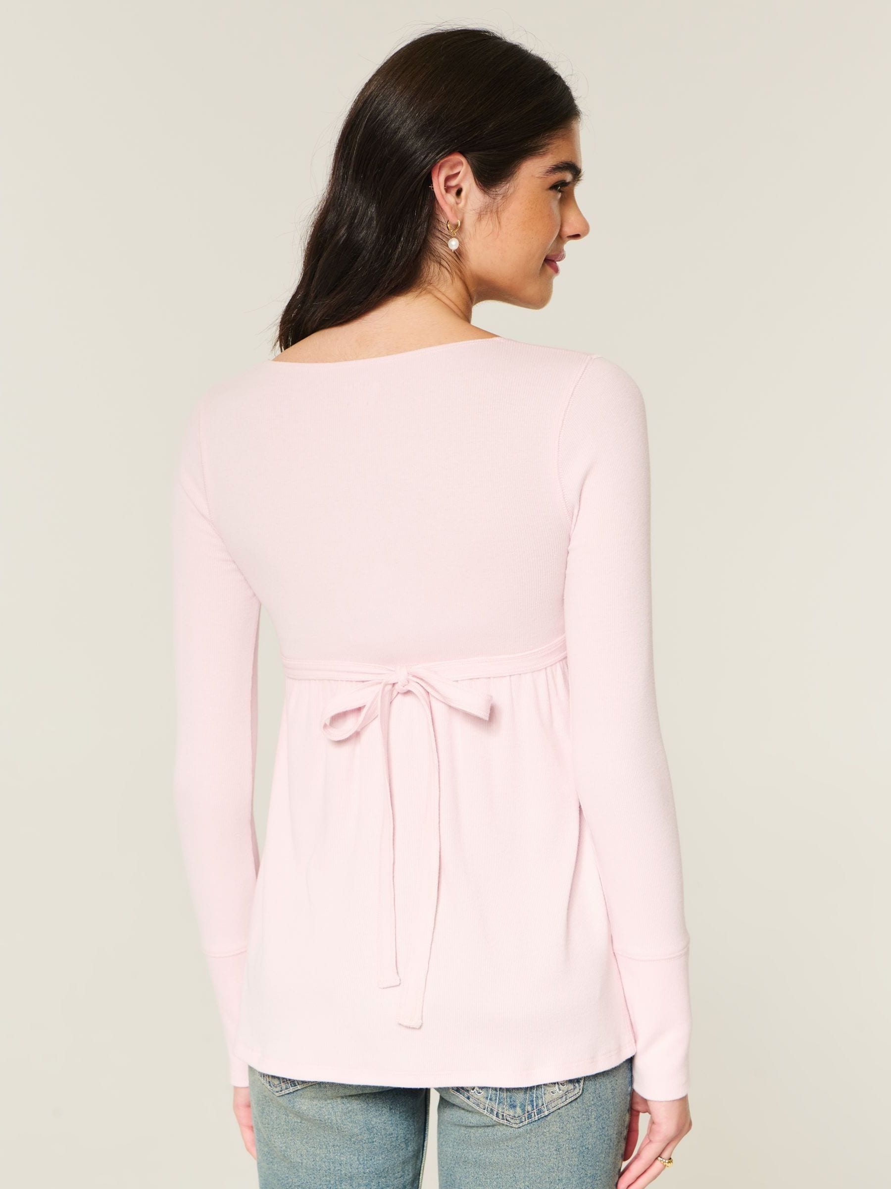 Comprar Rosa - Hollister Babydoll Top de manga comprida com decote