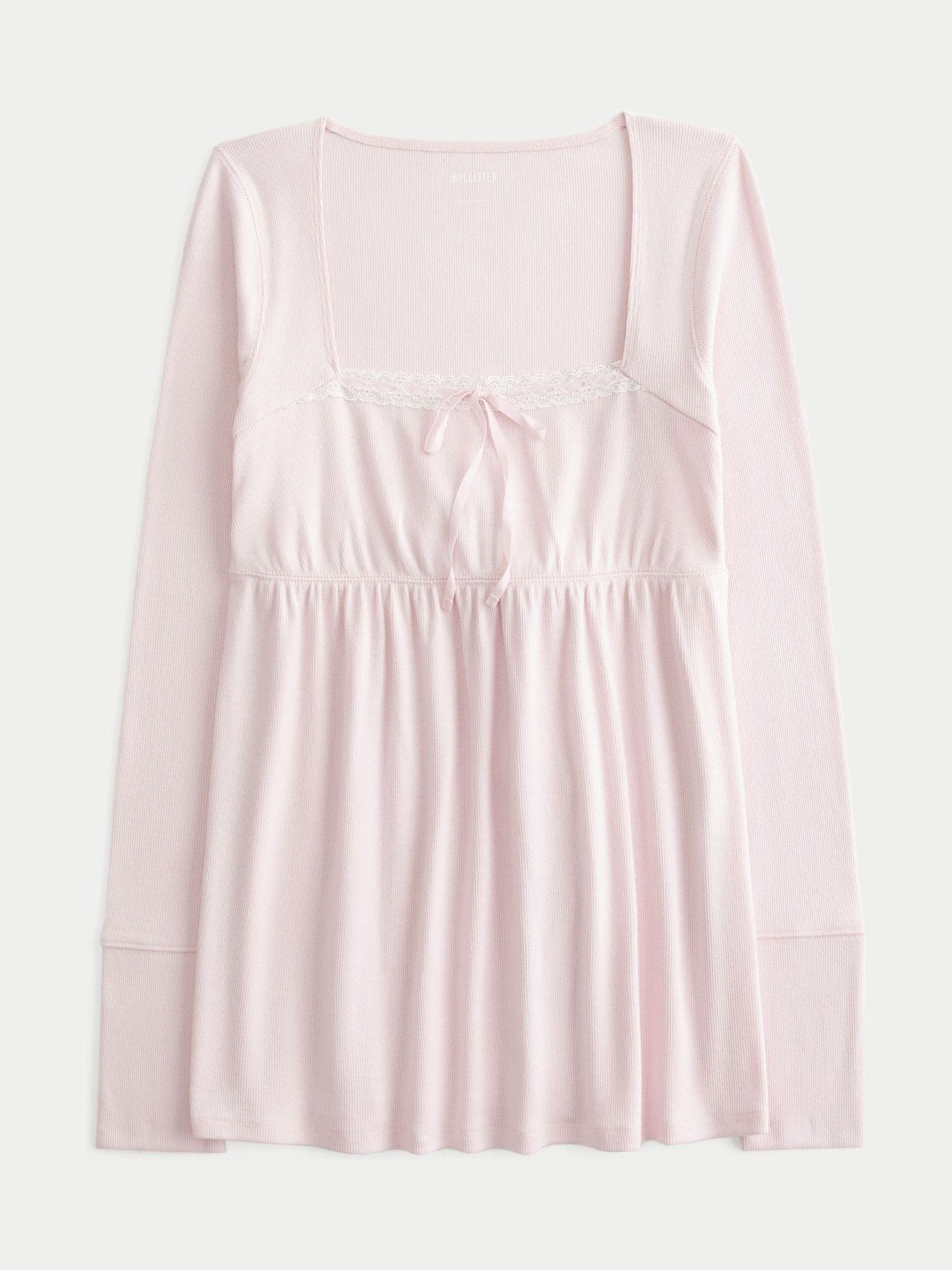 Comprar Rosa - Hollister Babydoll Top de manga comprida com decote
