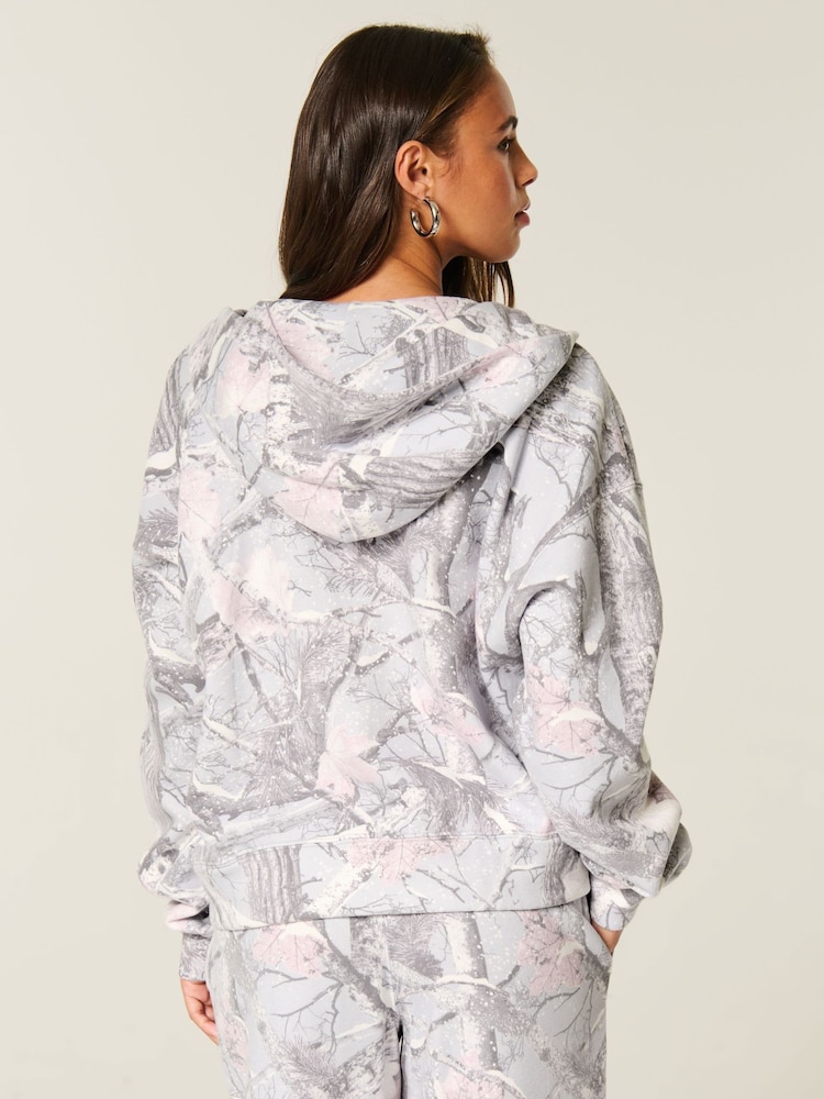 Hollister Grey Camo Print Zip-Through Hoodie - Image 2 of 3