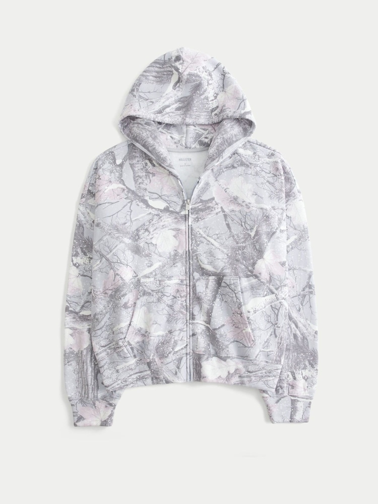 Hollister Grey Camo Print Zip-Through Hoodie - Image 3 of 3